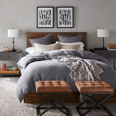 PB Apartment (@pbapartment) • Instagram photos and videos Reclaimed Wood Beds, Masculine Bedroom, Mens Bedroom, Wood Platform Bed, Cabin Ideas, Wood Bedroom, Beds & Bed Frames, Linen Duvet Covers, Wood Beds