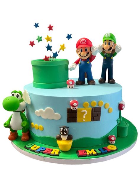 Super Mario Bros Cake, Luigi Cake, Nintendo Birthday Party, Mario Birthday Cake, Mario Bros Cake, 1st Bday Cake, Super Mario Cake, Mario Y Luigi, Super Mario Bros Party