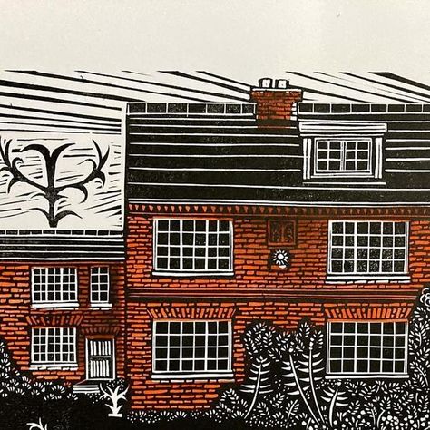 Sarah Kirby on Instagram: "The old house  Linocut print  … recently commissioned by lovely follower … a small linocut edition of a lovely historic house in deepest Northamptonshire … always a privilege and always enjoy discovering a different bit of the country…  #linocutprint #commissionswelcome #northamptonshire #historicbuildings #countrysidelife" House Linocut, Small Linocut, Historic House, Linocut Prints, Historic Homes, Historic Buildings, Linocut, Old House, Kirby