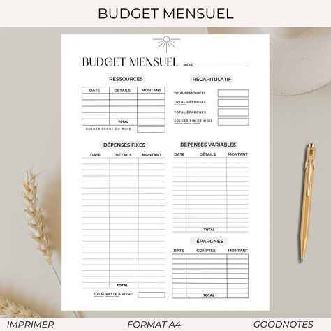 This is a monthly budget tracker in French for instant download, in a minimalist style, to print from home or to use with applications that can open PDFs (adobe reader, goodnotes etc.) Our budget planner will allow you: - Financial Management facility, better track your expenses, your income and your savings - a Time Saver, a ready-to-use template that will save you time compared to creating a budget from scratch - clear visualization, visual charts will allow you to quickly visualize your spend Budget Tracker, Time Saver, Create A Budget, Monthly Budget, Financial Management, Budget Planner, Budgeting, Music Clothes