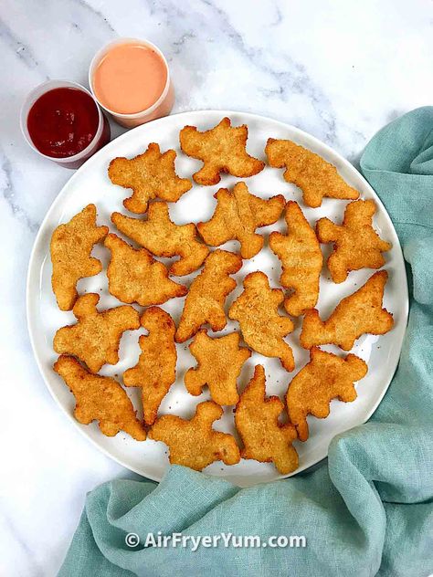 How to make Dino nuggets in the air fryer - Air Fryer Yum Aesthetic Dino Nuggets, Dino Nuggies Aesthetic, Dinosaur Nuggets Aesthetic, Diy Dino Nuggets, Dino Chicken Nuggets Aesthetic, Mashed Potato Volcano With Dino Nuggets, Homemade Dino Nuggets, Dino Nuggets Aesthetic, Chicken Nuggets Aesthetic