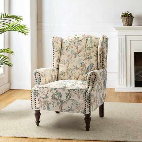 Floral Wingback Chair, Wingback Accent Chair, Accent Chairs & Armchairs, Wingback Armchair, Room Ambiance, Upholstered Accent Chairs, Transitional Decor, Upholstered Arm Chair, Chairs Armchairs