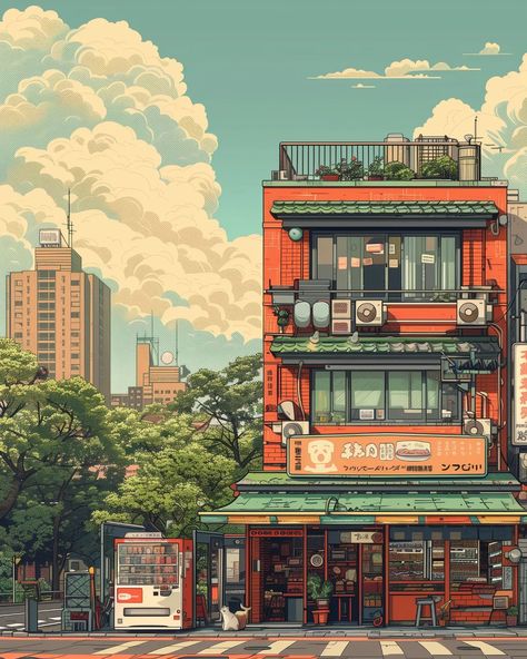 which store do you think has the best vibe? 😼   ⠀⠀⠀⠀⠀⠀⠀⠀⠀⠀⠀⠀ High Resolution Wallpapers available on my Ko-fi! 🔗 https://linktr.ee/whimcity ✉️ DM for collabs ⠀⠀⠀⠀⠀⠀⠀⠀⠀ 🔗 #illustration 🔗 #urbanjungle 🔗 #cityscapes 🔗 #aiart 🔗 #aiartwork 🔗 #midjourneyartwork 🔗 #aiartcommunity 🔗 #city 🔗 #ghibli 🔗 #animeart 🔗 #animestyle 🔗 #mangaart 🔗 #lofi Graphic City Illustration, Japan Illustration Design, Japanese City Drawing, Studio Ghibli City, My Vibe Wallpaper, City Scape Illustration, Ghibli City, Build Illustration, Japan Aesthetic Art