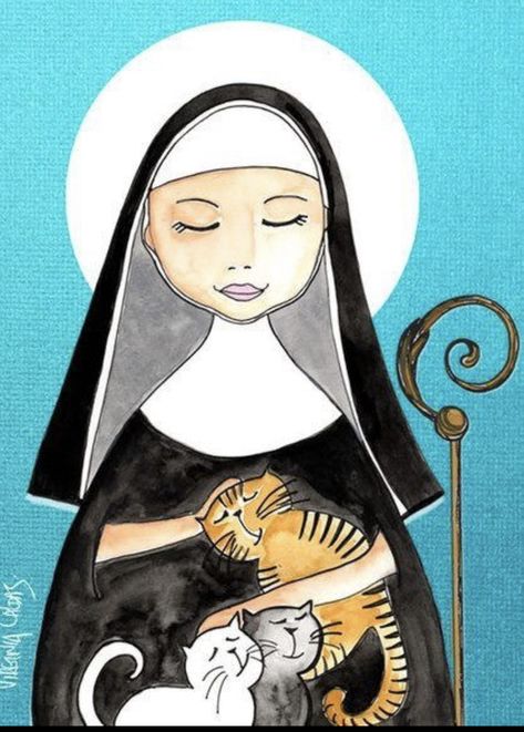 Gertrude Of Nivelles, Patron Saint Of Cats, Saint Gertrude, Santa Gertrudes, St Gertrude, Outdoor Cat Shelter, Kitty Art, Black Cat Art, Kindness Matters