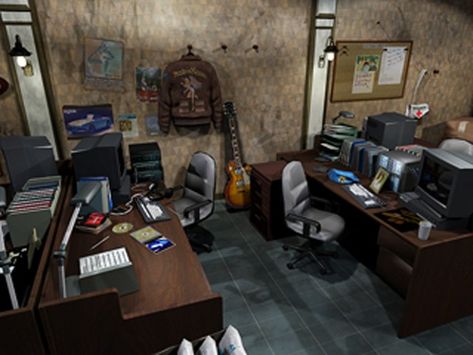 S.T.A.R.S. office | Resident Evil Wiki | Fandom Resident Evil Typewriter, Horror Wallpaper Pc, Evil Characters, Data Room, Noir Detective, Resident Evil 3 Remake, Detective Game, Albert Wesker, Resident Evil 2