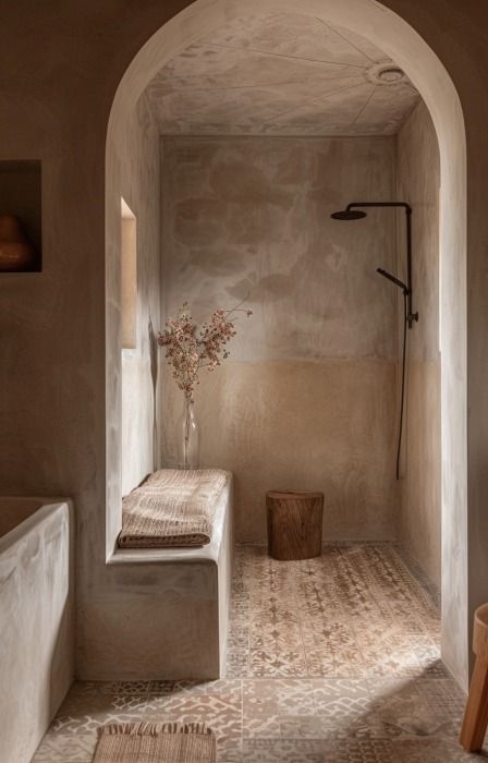 Plaster Bathroom, Organic Bathroom, Tuscan Bathroom, Concrete Effect Paint, Spa Inspired Bathroom, Casa Country, Tranquil Retreat, Bathroom Inspiration Decor, Bathroom Design Luxury