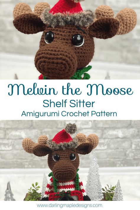 Crochet Shelf Sitters, Moose Crochet Pattern Free, Crochet Moose Pattern Free, Crocheting Animals, Crochet Figures, Crochet Moose, Christmas Scent, Crocheted Animals, Christmas Crochet Patterns Free