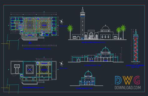 Dwg Download -Mosque Project Dwg 2 Mosque Design Islamic Architecture Plan, Mosque Plan Architecture, Masjid Plan, Hatch Autocad, Mosque Design Islamic Architecture, Pole Barn Plans, Plumbing Layout, Central Mosque, Cad Library