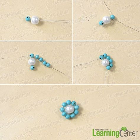 Make a beaded flower pattern How To Make Beaded Flower Earrings, Diy Flower Earrings Beads, Easy Beaded Flowers, How Do You Make A Flower Out Of Beads, Beaded Flower Earrings Tutorial, How To Make A Beaded Flower, Flower From Beads, Beads Flowers Tutorial, Beaded Flower Necklace Tutorial