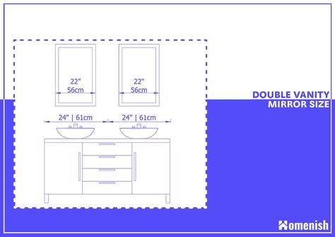 How to Choose a Double Vanity Mirror Size - Homenish 60 Inch Vanity Mirrors, Double Vanity Dimensions, Mirror Size Guide For Vanity Master Bath, Bathroom Mirrors For 72 Inch Vanity, Lights Over Double Sink Vanity, Bathroom Vanity Over Mirror Lighting, Mirror Size Guide For Double Vanity, Mirror Size For 60” Vanity, 60 Inch Double Vanity Mirror Ideas