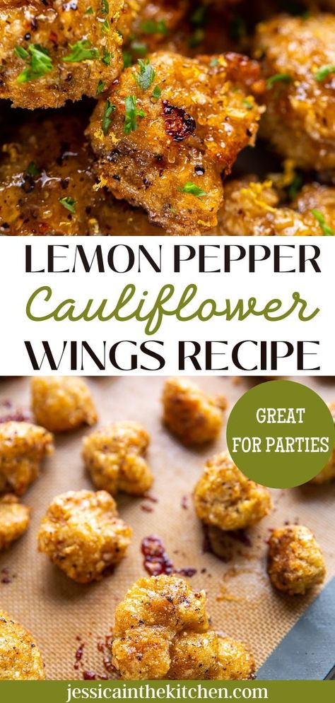 Vegan Wing Sauce, Vegan Lemon Pepper Wings, Lemon Pepper Veggies, Copycat Buffalo Wild Wings Cauliflower Wings, Coliflower Wings Recipes, Cauliflower Chicken Wings, Airfryer Cauliflower Wings, Cauliflower Wing Recipes, Fried Califlour Wings