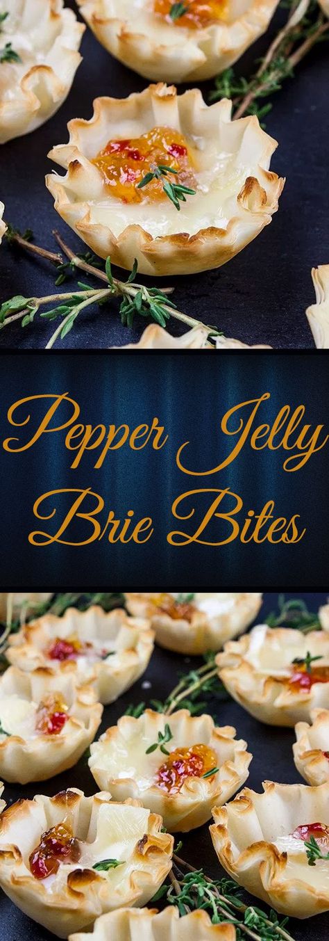 Pepper Jelly Brie, Spicy Pepper Jelly, Phyllo Shells, Happy Eating, Brie Bites, Savory Bites, Pepper Jelly, Wontons, Brie Cheese