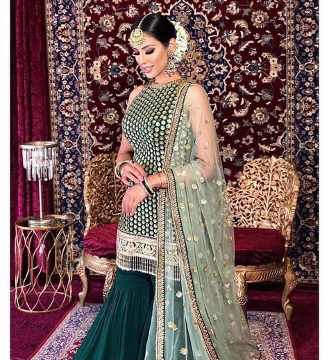 Lehanga Bridal, Green Sharara Suit, Green Sharara, Gharara Designs, Indian Gown, Lehenga Dress, Western Glam, Sharara Designs, Blouse Indian