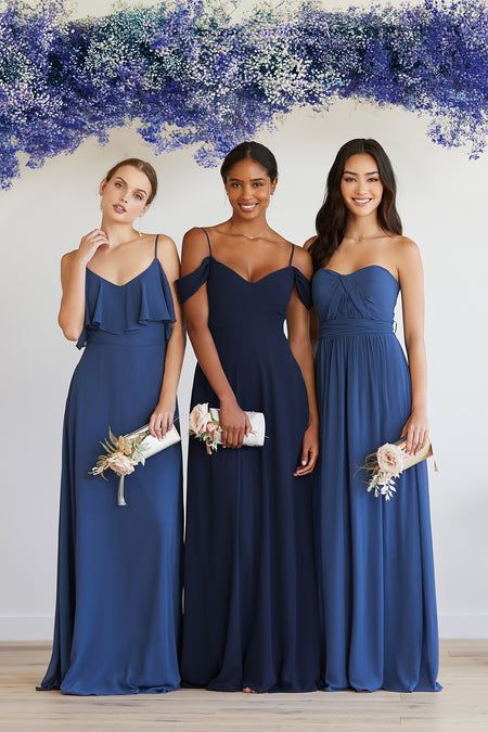 Navy Chiffon Bridesmaid Dress, Versatile Bridesmaid Dress, Bridesmaid Dresses Canada, Slate Blue Bridesmaid Dresses, Blue Bridesmaid Gowns, Navy Blue Bridesmaid, Navy Blue Bridesmaids, Convertible Bridesmaid Dress, Navy Blue Bridesmaid Dresses