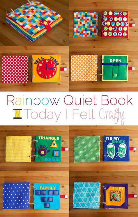 Today I Felt Crafty: Rainbow Quiet Book Baby Books Diy, Quiet Book Templates, Diy Quiet Books, Baby Quiet Book, Quiet Book Patterns, Toddler Quiet Book, Quiet Activities, Felt Books, Felt Quiet Books