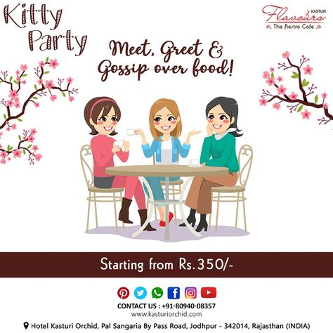 " We believe in ourselves for creating the best memories for you "  Unlimited Gossips, Fun and Games, Refreshing Coolers with Delicious Starters!  Bring in your friends & Enjoy a Warm Hospitality !  Organise your Kitty Parties Here , Starting just @350/-  Call now - +91 8094008357 Visit - www.kasturiorchid.com   #kittyparty #kittypartygames #kittypartytime  #ladieskitty #women #womenpower #decor #love #friends #foodie #food #foodporn#foodforlife #jodhpur Delicious Starters, Kitty Invite, Kitty Party Themes, Indian Invitation, Indian Invitation Cards, Indian Invitations, Kitty Theme, Happy Birthday Cake Photo, Dental Posters