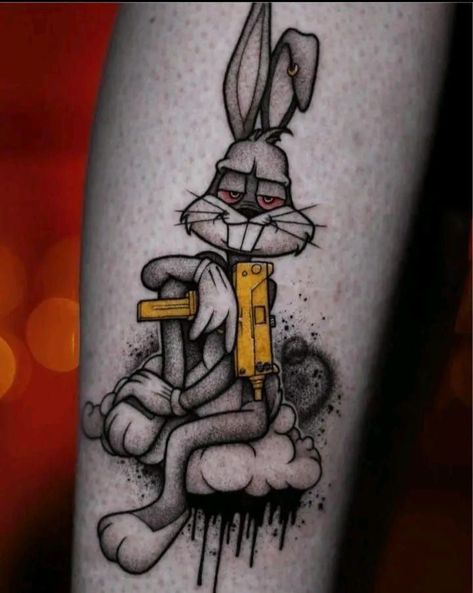 Uzi Tattoo, Tattoo Rabbit, Tattoo Cartoon, Bunny Tattoo, Tattoo Disney, Rabbit Tattoo, Realistic Tattoo Sleeve, Gangsta Tattoos, Money Tattoo