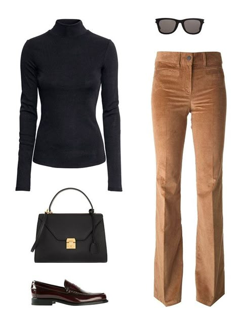 Mode Over 50, Black Turtleneck Outfit, Moda Over 50, Turtleneck Outfit, 17 Black, The Seventies, Brown Pants, Black Turtleneck, Looks Chic