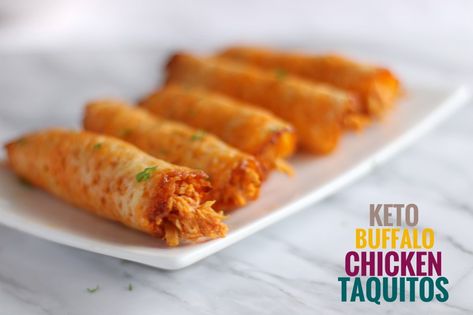 These 6 Ingredient Gluten Free and Keto Buffalo Chicken Taquitos are incredibly easy to make and they taste Amazing | Low Carb Cheese Wrapped Buffalo Chicken Recipe | Easy Ketogenic Chicken Recipes | Low Carb Keto Buffalo Chicken Recipes | High Fat Low Carb Recipes | Ketogenic Tacos Buffalo Chicken Recipes Easy, Chicken Recipes Keto, Buffalo Chicken Taquitos, Keto Buffalo Chicken, Slice Recipes, Healthy Noodles, High Fat Low Carb Recipes, Taquitos Recipe, Cheese Slice