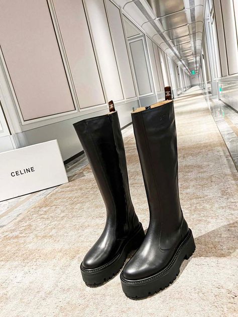 Celine - Women’s Boots Celine Boots, Celine Women, Platform Shoes Black, Black Platform Shoes, Mid Boots, Black Motorcycle, Combat Boot, Women Lifestyle, Boot Brands