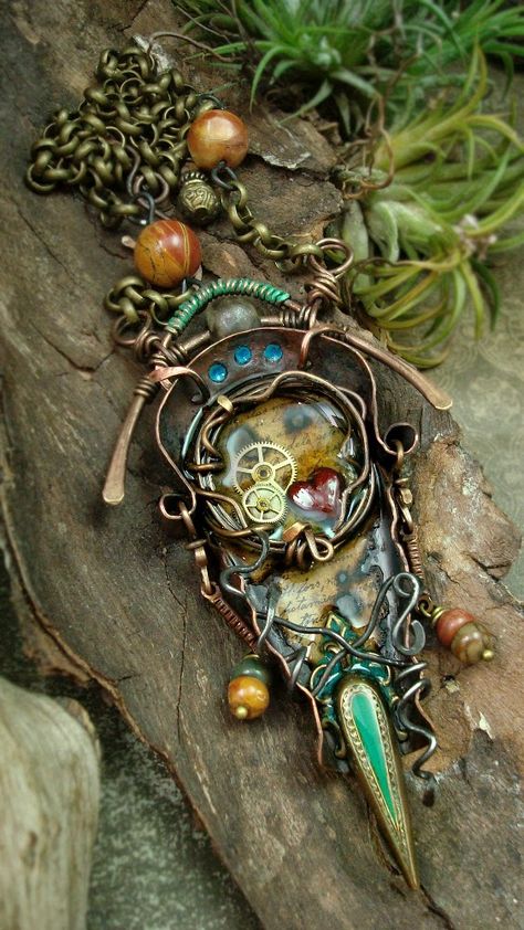 Altered Alchemy Wirework Jewelry, Found Object Jewelry, Soldered Jewelry, Diesel Punk, Necklace Inspiration, Mixed Media Jewelry, Steampunk Accessories, Assemblage Jewelry, Repurposed Jewelry