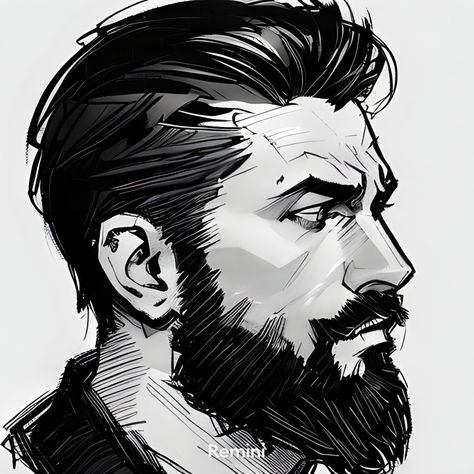 Drawing Man With Beard, Man With Stubble Character Art, Beard Styles Drawing, Bearded Guy Drawing, Burly Men Drawing, Anime Beard Drawing, Bearded Character Design, Guy With Beard Drawing, 1900s Character Design