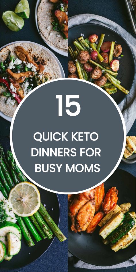 Image with keto foods and title 15 Quick Keto Dinners for Busy Moms Quick Keto Meals, Easy Keto Dinner Recipes, Easy Keto Dinner, Keto Dinner Recipes, Healthy Dinner Options, Keto Dinners, Dinner Options, Keto Meals, Keto Dinner