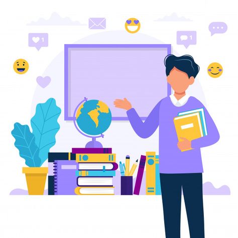 Male teacher with books and chalkboard. ... | Premium Vector #Freepik #vector #school #book #kids #technology Teacher Expectations, Teachers Illustration, Discounts For Teachers, School Illustration, Student Loan Forgiveness, Male Teacher, Female Teacher, Teacher Discounts, Math Tutor