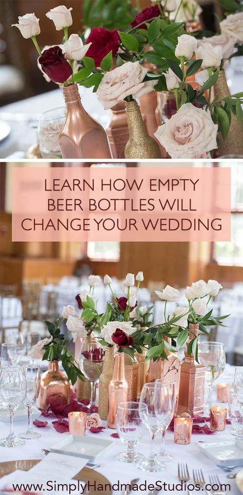 Rustic Wedding Decorations, Boda Diy, Bottle Centerpieces, Tafel Decor, Unique Wedding Flowers, Wedding Floral Centerpieces, Wedding Centerpieces Diy, Flower Centerpieces Wedding, Diy Centerpieces