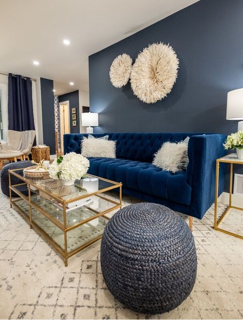 Photo by HGTV's Property Brothers: Forever Home Property Brothers Forever Home, Blue Apartment, Blue Sofa Living, Blue Couch Living Room, 1920s Interior Design, Blue Living Room Decor, Room Vibes, Property Brothers, Front Rooms