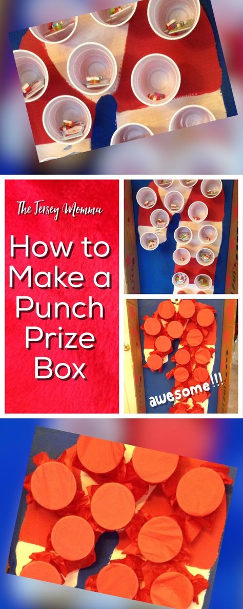 DIY Punch Prize Box for parties. Easy punch prize boxes for parties! Carnival Punch Game, Birthday Prize Punch Board, Punch Cup Board, Punch Game Board, Punch The Cup Game, Punch A Prize Diy, Punch Cups Game Birthday, Punch Cup Game Prizes, Punch Cup Birthday Gift Board Ideas