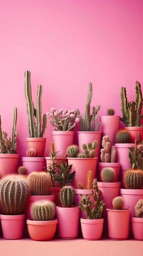 Pink Pots, Cactus Aesthetic, Cactus Wallpaper, Pink Cactus, نباتات من�زلية, Book Business, I Believe In Pink, Cactus Succulents, Pink Wall