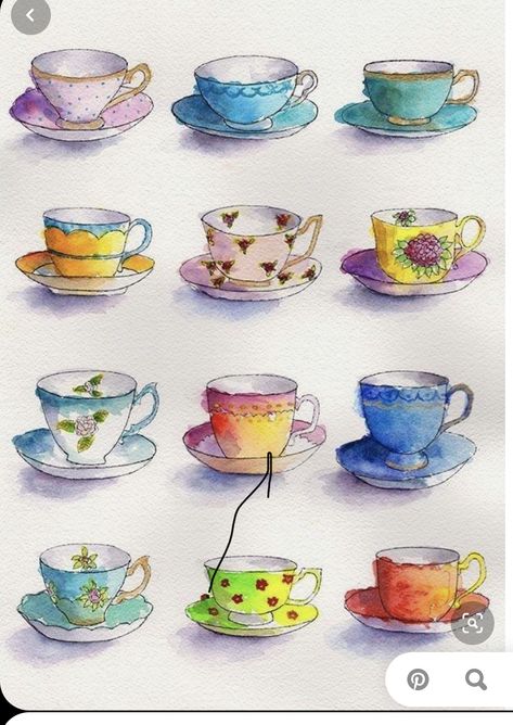 Watercolor Teacup, Tea Cup Drawing, Watercolor Easy, Cup Drawing, Tea Cup Art, Tea Bag Art, Drawing Watercolor, Watercolor Projects, Cup Art