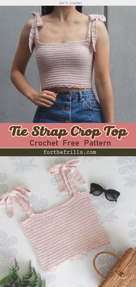 Crotchet Crop Top Free Pattern, Free Shirt Crochet Patterns, Simple Crochet Tank Top Pattern, Crochet Free Patterns Top, How To Crochet A Crop Top, Crochet Top Straps, Cute Knitted Tops, Crochet Top Free Patterns, Crochet Straps For Tops