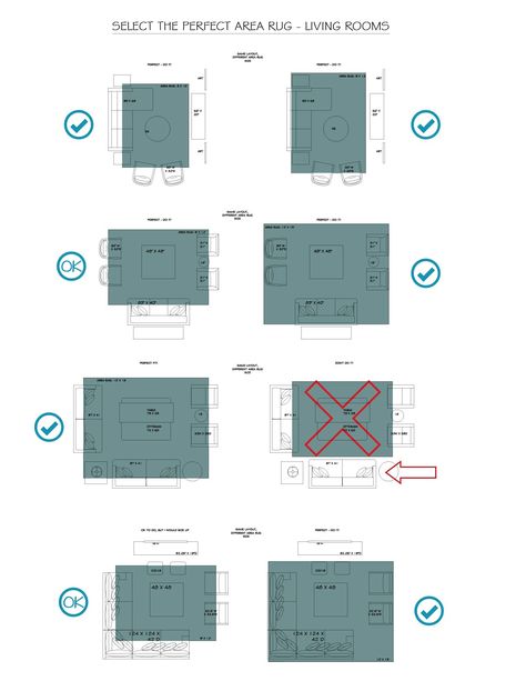 Living room area rug sizes - two options of rug sizes per living room furniture grouping Rug Size Guide Living Room, What Size Rug, Area Rug Size Guide, Rugs Layout, Area Rug Placement, Living Room Rug Placement, Bissell Carpet Cleaner, Living Room Rug Size, Rug Over Carpet