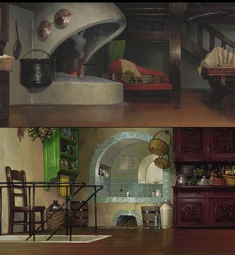 Casa Do Hobbit, Howl's Moving Castle Aesthetic, Anime Architecture, Castle Kitchens, 하울의 움직이는 성, Castle Rooms, Castle Background, Castle Decor, Castle Home