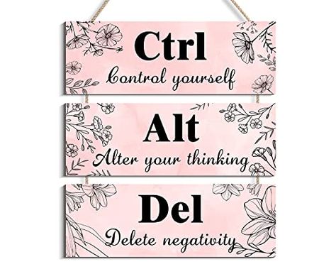 Pink Office Wall Decor for Woman, Ctrl Alt Del Wall Decor, Motivational Wall Plaques with Sayings Wooden Wall Hangings for Home Office (pink, 4.7 x 13.7 inch) Attendance Office Decorating Ideas, Pink Office Wall, Pink Office Walls, Work Office Decor Professional, Rose Gold Office Decor, Home Office Pink, Small Office Decor, Ctrl Alt Del, Pink Office Decor