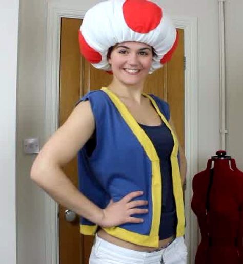 Toad Costume {No Sew} | Crafty Amino Toad And Toadette Costume Diy, Womens Toad Costume, Toad Stool Costume, Toad Vest Diy, Super Mario Toad Costume, Infant Toad Costume, Birdo Mario Costume Diy, Baby Toad Costume Super Mario, Mario Bros Costume Diy