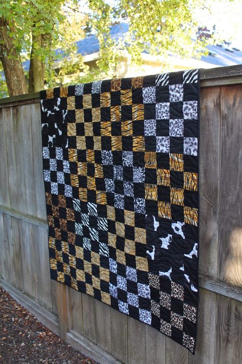 Quilts With Animal Prints, Animal Print Quilt Ideas, Bento Quilt, Men Quilts, Mens Quilts, Masculine Quilts, Animal Print Quilt, 16 Patch Quilt, Wildlife Quilts