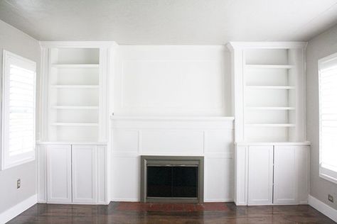 23 Ingenious IKEA BILLY Bookcase Hacks Billy Bookcases on top of Brimnes cabinets Home Library With Fireplace, Bookcases Ikea, Fireplace Bookcases, Bookshelves Around Fireplace, Rug Ikea, Ikea Bookcases, Cheap Bookcase, Library With Fireplace, Fireplace Bookcase