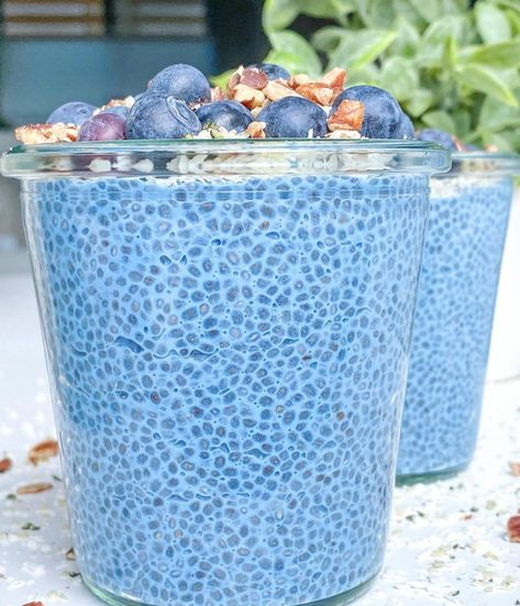 Blue Spirulina Chia Seed Pudding — MaddHealthy | Health Consultant Spirulina Chia Pudding, Spirulina Benefits, Spirulina Recipes, Chia Seed Pudding Recipe, Chia Seed Recipes Pudding, Sugar Free Treats, Blue Spirulina, Chia Pudding Recipes, Vegan Sugar