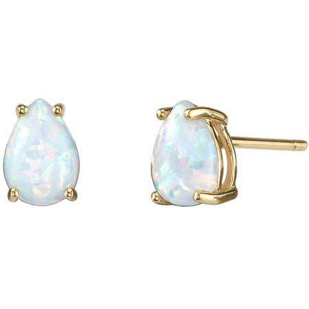 14K Yellow Gold Pear Shape Created Opal Stud Earrings, Women's White Opal Stud Earrings, White Opal Earrings, Fire Opal Earrings, Opal Stud Earrings, Opal Earrings Stud, Classic Earrings, Opal Studs, October Birthstone, Yellow Gold Earring