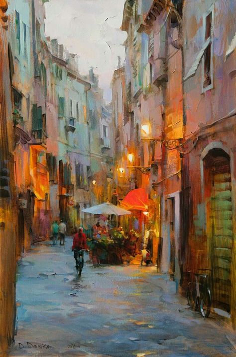 dimitri danish art Dimitri Danish, Dmitri Danish, City Painting, 수채화 그림, Cityscape Painting, Pilgrimage, Soft Light, Beautiful Paintings, Night In