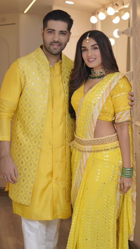 Groom Maid Dress Indian, South Indian Haldi Outfit Groom, Haldi Ceremony Outfit Groom, Haldi Look For Groom, Bridal Haldi Outfit, Haldi Dress For Groom, Kinshuk Mahajan, Haldi Pose, Haldi Outfit For Bride