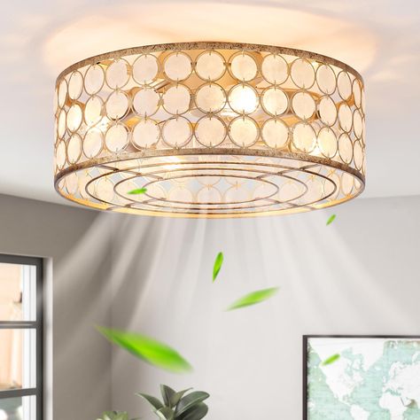 PRICES MAY VARY. [Shell Decorative boho fan shade] : Durable caged ceiling fans is designed with 7 hidden fandeliers blades, ensuring long-lifetime and safety.（Replacement capiz shell pieces included) [Space-Saving & Energy] This enclosed ceiling fan with light allows for efficient use of space, Enhancing your room's aesthetic, suitable for 100-225 SqFt Bedrooms [Silent +Timer] Enjoy the cool breeze without any distracting noise with the 7 silent ABS fan blades of boho fandelier . Easy control t Coastal Ceiling Fans With Lights, Caged Ceiling Fan With Light, Fandelier Ceiling Fan, Coastal Ceiling Fan, Kitchen Coastal, Room Amazon, Unique Ceiling Fans, Fan Lights, Caged Ceiling Fan