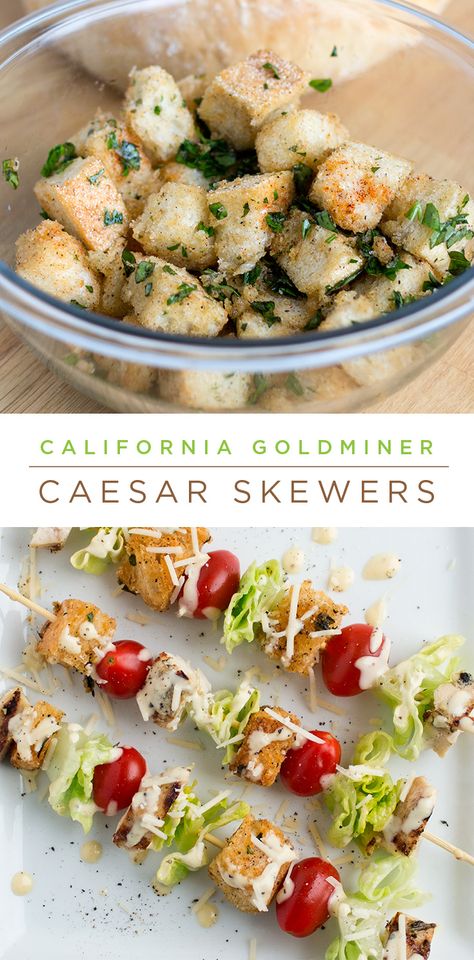 Caesar Salad Skewers, Salad Skewers Appetizers, Wedge Salad Skewers, Salad Sticks, Salad Kabobs, Salad On A Stick, Sourdough Croutons, Salad Skewers, Favorite Salad