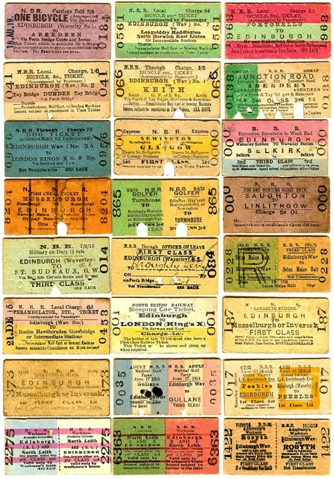 Old Railway Tickets  -  North British Railway Style Old Tickets Vintage, Vintage Train Ticket, Old Railway, Train Ticket, Vintage Ticket, Etiquette Vintage, Printable Collage Sheet, Free Vintage Printables, Ticket Design