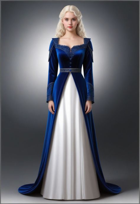 Royal Blue Princess Dress, Blue Medieval Dress, Targaryen Fashion, Mideval Dress, Targaryen Dresses, Targaryen Dress, Dragon Fashion, Elven Dress, Fantasy Dresses