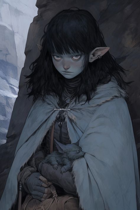 Shady Merchant Dnd, Black Haired Warrior Woman, Creepy Dnd Character, Stone Skin Character, Deep Gnome Art, Grung Dnd Character Art, Dark Witch Character Design, Dnd Deep Gnome, Deep Gnome Dnd