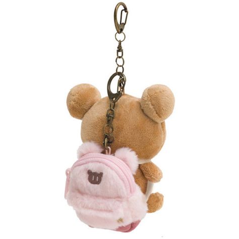 Rilakkuma Fluffy Plush Keychain Backpack Pink San-X Japan | eBay Rilakkuma Room, Kawaii Containers, Jisoo Wallpaper, Kawaii School, Sanrio Stuff, Keychain Backpack, Kawaii Things, Plush Keychain, Bag Charms